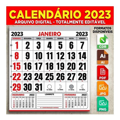 Calendário 2023 Arquivo Digital Corel E Illustrator Parcelamento