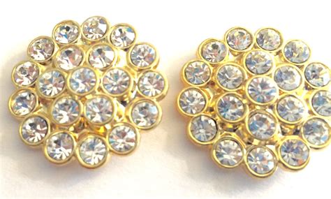 Vintage Rhinestone Buttons 2 Large Crystals Gold Setting Etsy