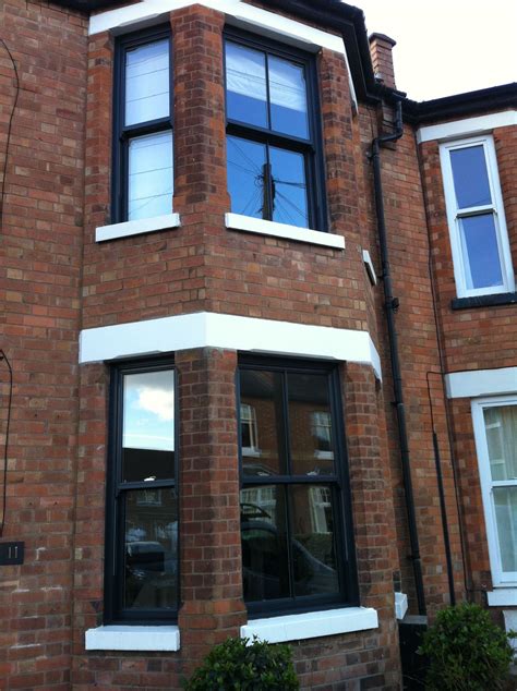 Upvc Sash Windows Stylish In Grey Excellent Quality Brick Exterior