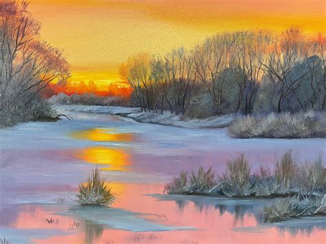 Landscape Oil Painting Sunset Beautiful Sunset Wall Art Etsy
