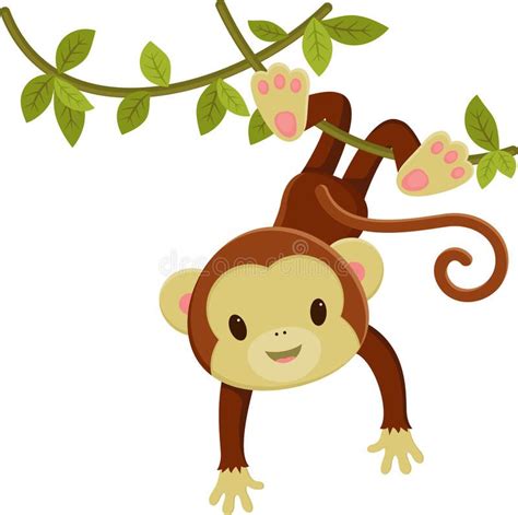 Monkey Hanging On A Liana Cute Cartoon Monkey Hanging On A Liana