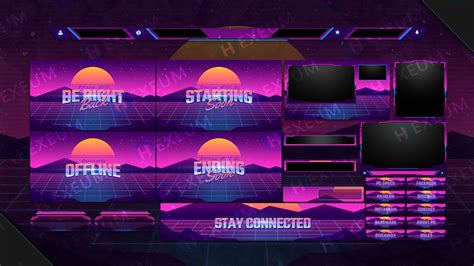 Sunset Synthwave Animated Obs Overlay Package Hexeum