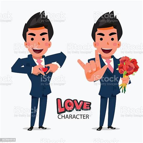 Smart Man Show Love Hand Sign In Separate Action Stock Illustration