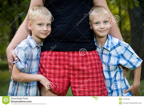 Happy Dad With Twin Boys Stock Photo Image Of Identical 17616194