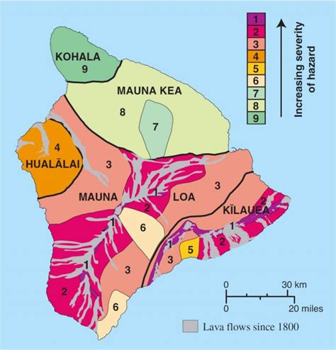 Map Of Island Of Hawaii Showing The Volcanic Hazards From Lava Flows