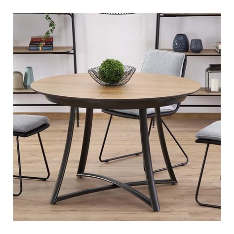 Table ronde en bois avec allonge. Table ronde design avec rallonge plateau bois pied métal ...