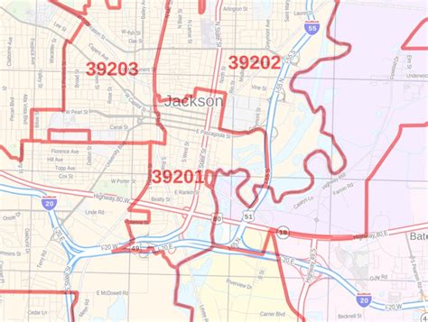 See all zip codes in list view or use the map below to review. Jackson MS Zip Code Map
