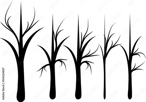 Naked Trees Silhouettes Set Hand Drawn Isolated Illustrations Eps