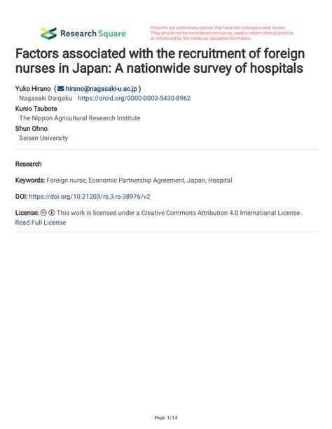 pdf factors associated with the recruitment of foreign nurses in japan a nationwide survey of