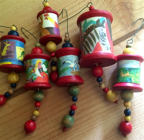 Wooden Spool And Vintage Childrens Book Pages Recycled Ornaments By