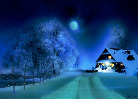 Full Moon Over Snow Covered Street By Dalidas Art Image Abyss