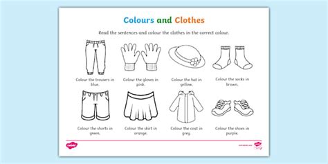 Colours And Clothes Activity Worksheet Twinkl