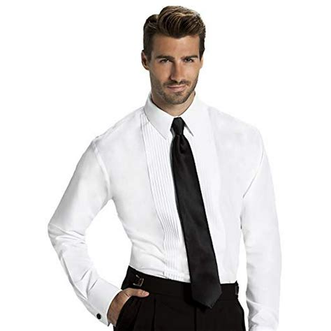 Formal Shirts Mens Fitted 14 Inch Pleated Tuxedo Shirt Laydown
