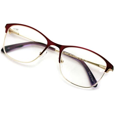 Premium Women Fashion Half Rim Optical Frame Reading Glasses With Rhinestones Clear Lens Metal