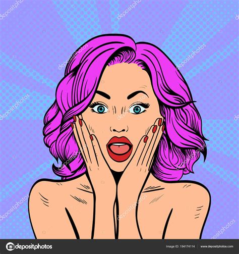 mujer sorprendida con boca abierta mujer cómica pop art vintage vector gráfico vectorial © exit