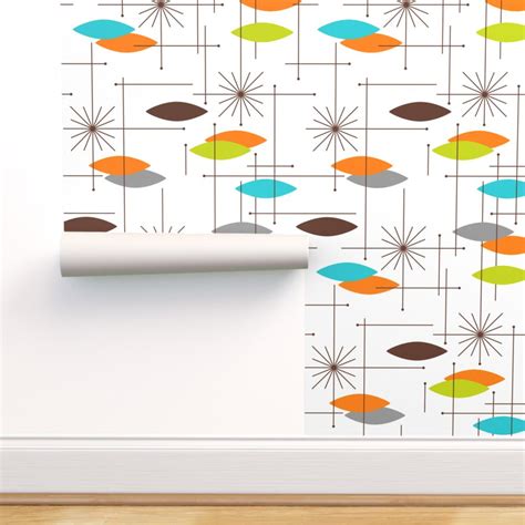 Removable Water Activated Wallpaper Mid Century Modern Orbs Large