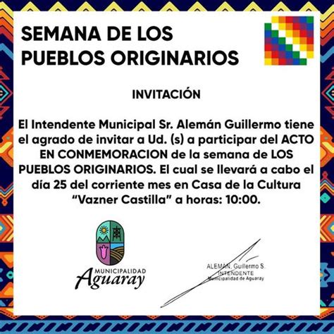Semana De Los Pueblos Originarios Municipalidad De Aguaray