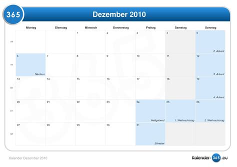December 2010 calendar with holidays and celebrations of united states. Kalender dezember 2010