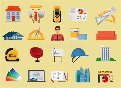 Architecture And Construction Flat Icons Set Stock Vector