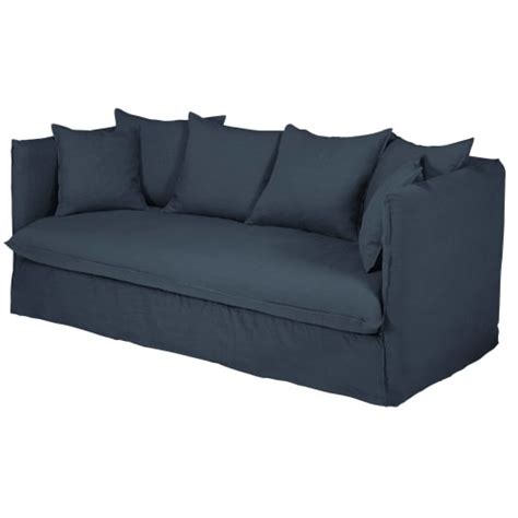 Quel est le meilleur canapé lit ? Canapé-lit 3/4 places en lin froissé bleu nuit Louvre | Maisons du Monde