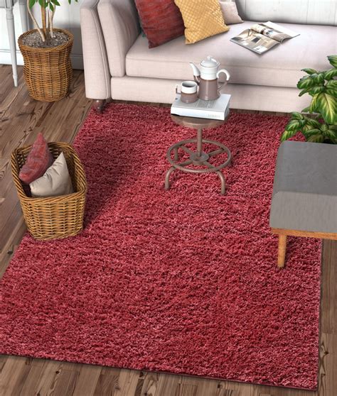 Well Woven Solid Color Red Soft Shag Area Rug 8x10 8x11 710 X910