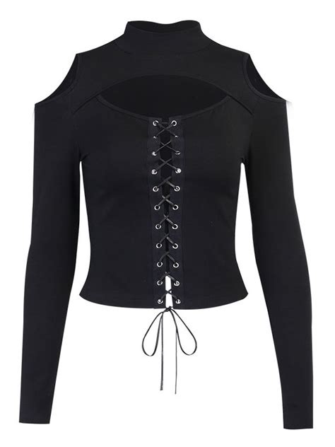 Black Gothic Top Long Sleeves Gothic Cotton Retro Tops