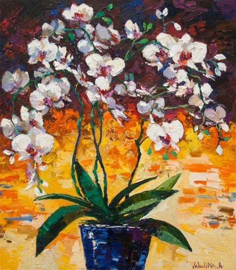 Orchid Still Life Painting Original Oil Painting Flower Vase 2015 By