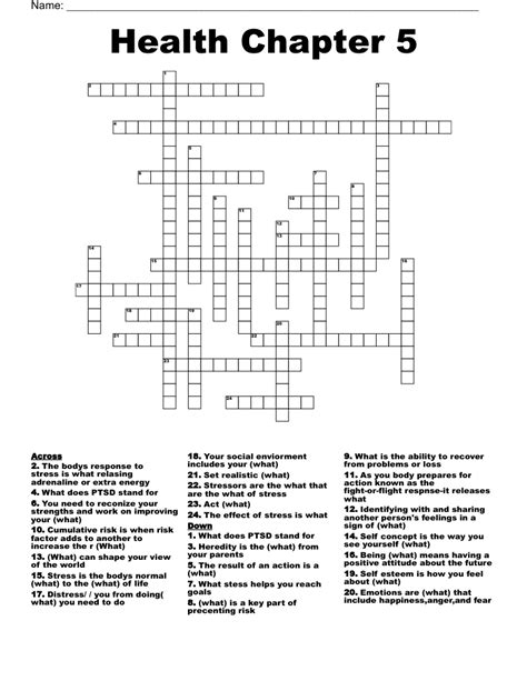 Health Chapter 5 Crossword Wordmint