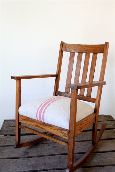 Antique Mission Chair With Homespun Upholstery Rocking Chair Etsy