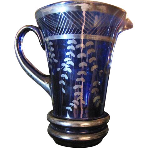 Antique Venetian Glass Cobalt Pitcher with Silver Overlay from ...