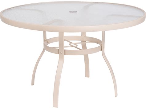 Woodard Deluxe Aluminum Sandstone 48 Round Acrylic Top Table With