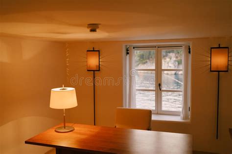 Cozy Interior Of The Study Warm Light Stock Image Image Of Outside