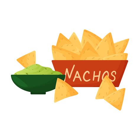 Nachos De Dibujos Animados Con Guacamole Aislado Sobre Fondo Blanco