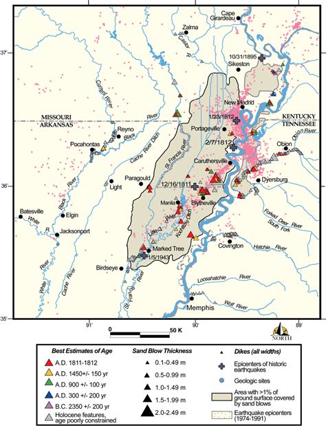 Map Of The New Madrid Region Showing Inferred Locations Of Large