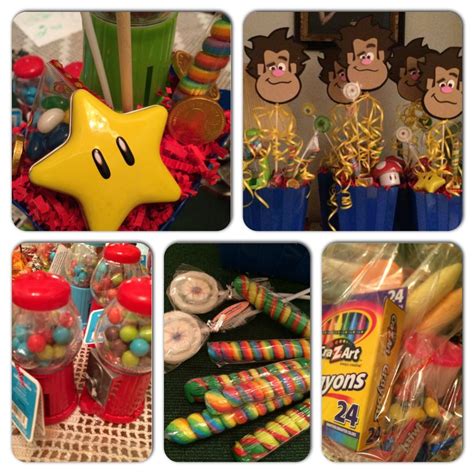 It was a pretty easy theme as half the movie is set at 'sugarrush' a land made of candy. Wreck it Ralph party favors and center pieces. | Video games birthday party, Purple birthday ...