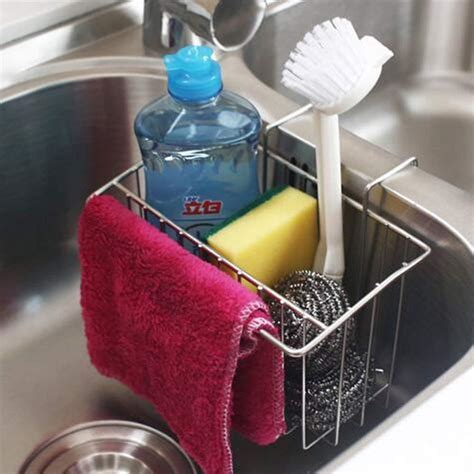 Sink Sponge Holder For Kitchen Sink Caddy With Dish Brush Stainless Steel Soap Organizer Tray