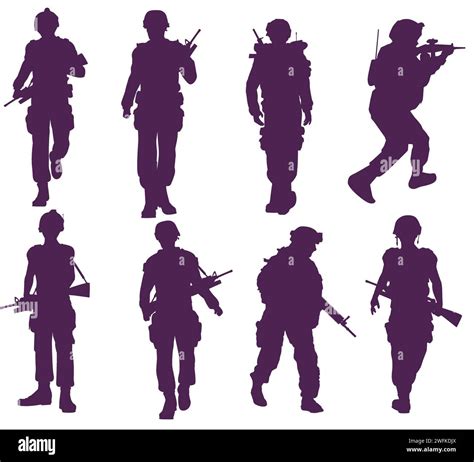 set of silhouettes of military soldiers stock vector image and art alamy