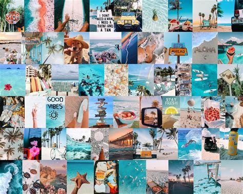Beachy Aesthetic Wall Collage Kit Digital Download 60pcs Etsy Collage