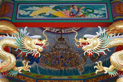 Dragons And Drawing Decoration Of A Chinese Temple Stock Photo Image