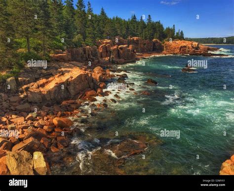 Rocky Shoreline Of Mount Desert Island Maine Stock Photo Alamy