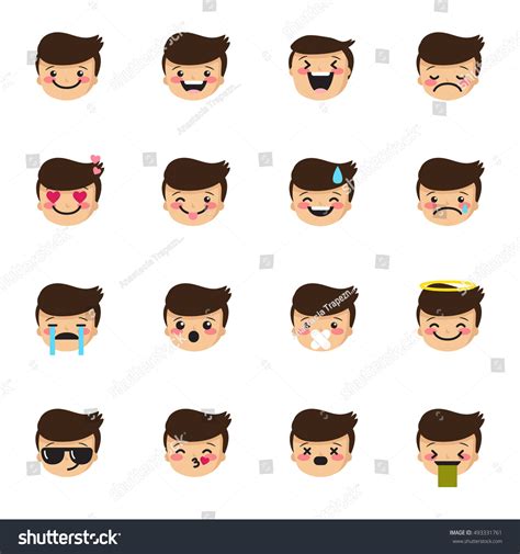 Boy Emoticons Collection Cute Little Kid Emoji Set Stock Photo