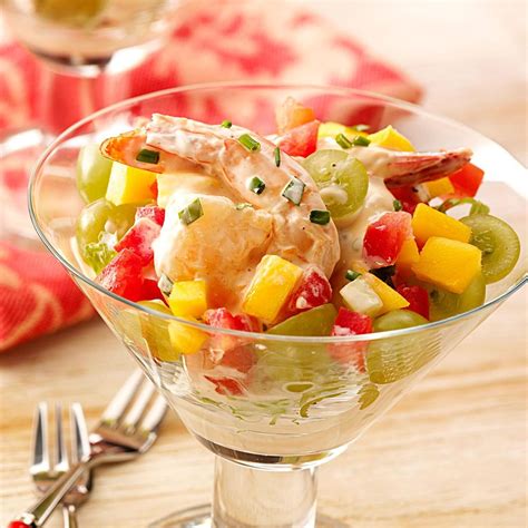 Well, how about this cold shrimp appetizer made using mangoes, shrimp, avocadoes and lime juice. Shrimp Salad Cocktails Recipe | Taste of Home