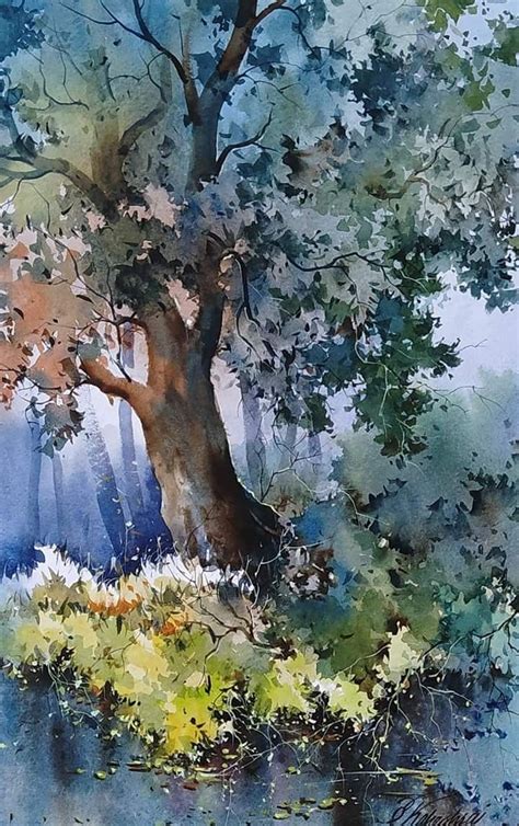 Pin By Marleen Meintjes On Art Tree Art Watercolor Landscape