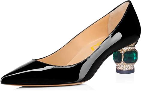 fsj women bridal pointed toe chunky high heel crystal pumps slip on wedding thick comfort shoes
