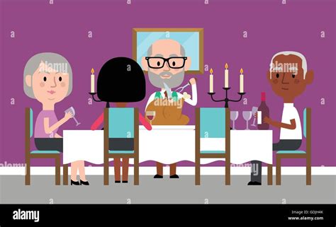 illustration of senior friends having dinner party at home stock vector image and art alamy