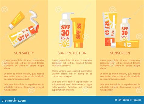 Set Of Sun Safety Protection Sunscreen Posters Stock Vector