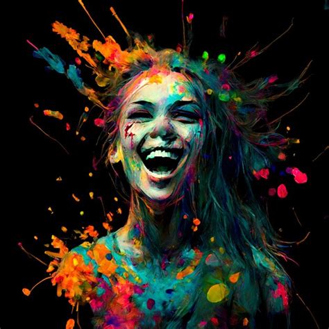 Premium Ai Image Brightly Colored Woman With A Big Smile And Lots Of Paint Generative Ai