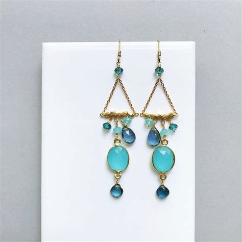 Gift For Mom Gemstone Chandelier Earrings Iolite Blue Etsy Gemstone
