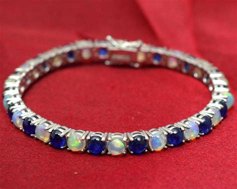 Natural Opal And Sapphire Bracelet 925 Sterling Silver Tennis Etsy