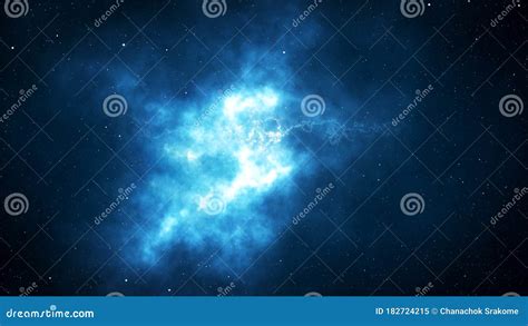 Blue Glowing Plasma Lightning Deep Space Galaxy Universe Concept With